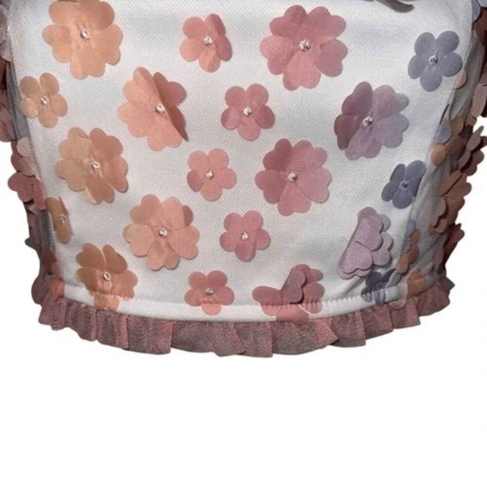 STORIA Mesh Tinkerbell‎ Crop Top Daisy Appliques NWOT Size Small - Picture 6 of 9